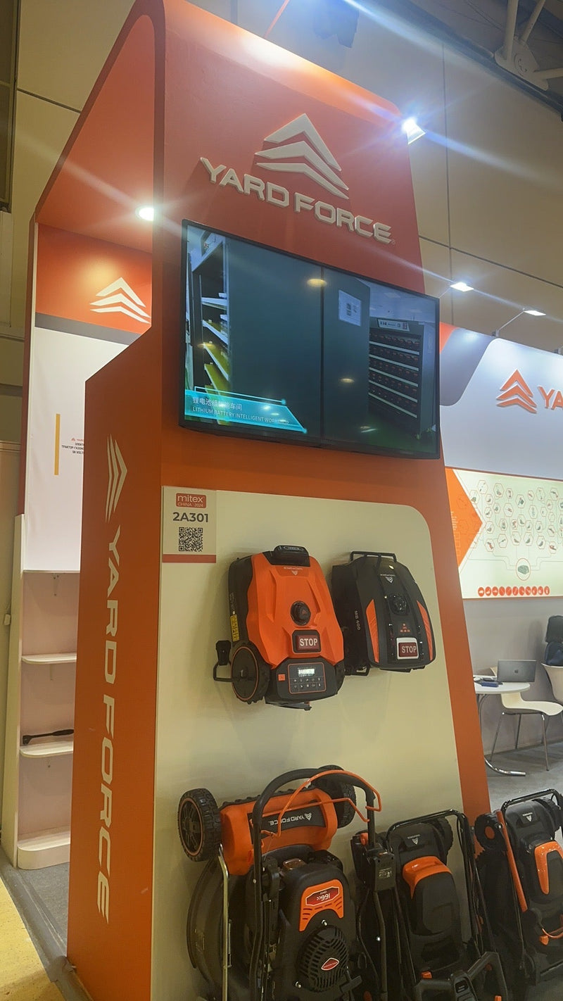 Yard Force robotic mower and handheld equipment display at MITEX 2024