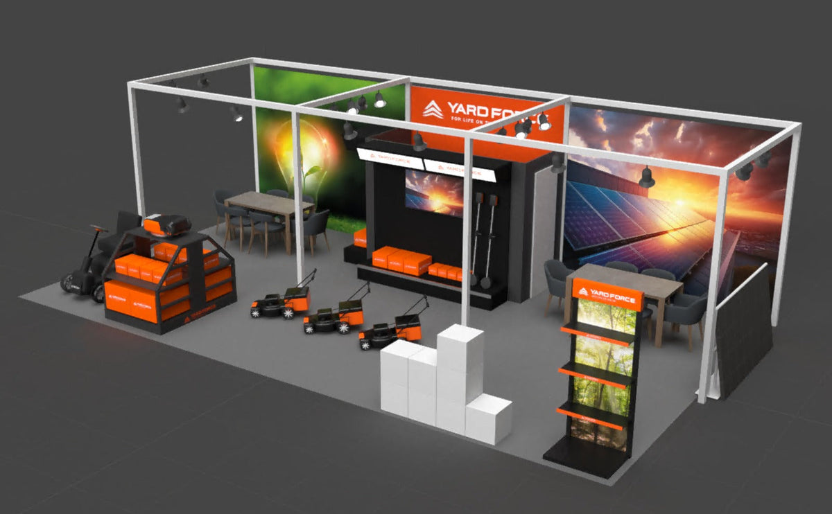 Yard Force display concept for spoga+gafa 2023 — exhibition design rendering